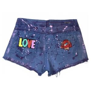 Upcycled LOVE Denim Jean Micro Mini Shorts Handpainted One of a Kind